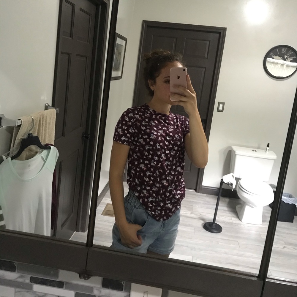 High neck floral T-shirt